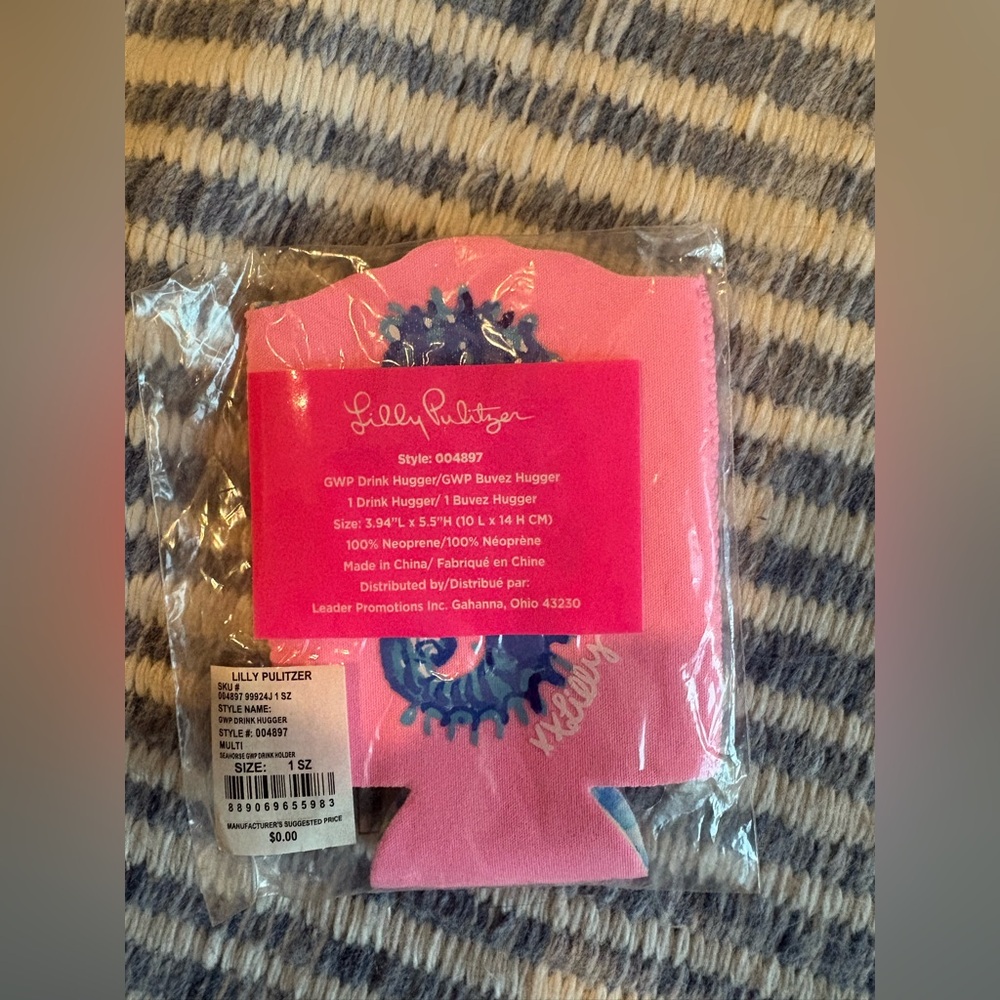 NWT Lilly Pulitzer Pink and Blue Seahorse Drink Hugger Kozzy